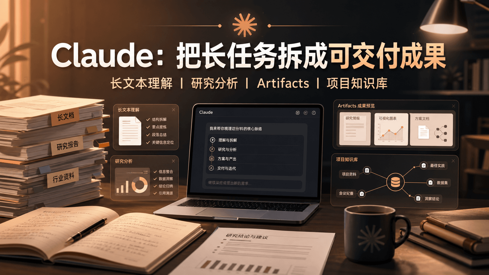 Claude 把长任务拆成可交付成果：适合研究、写作和复杂资料分析的人
