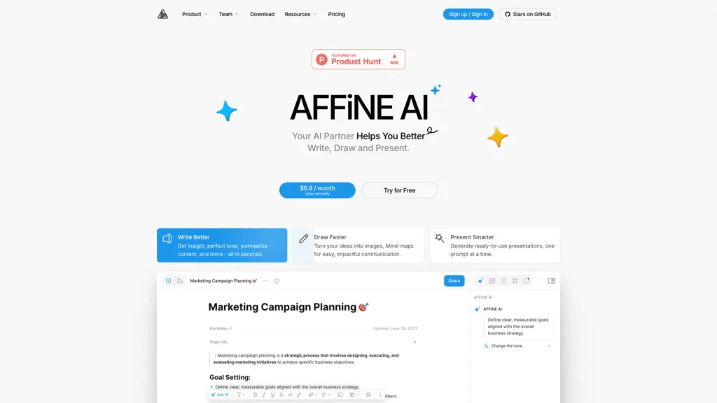 Affine ai 官网截图