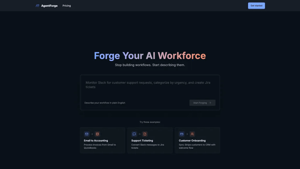 Agentforge 官网截图