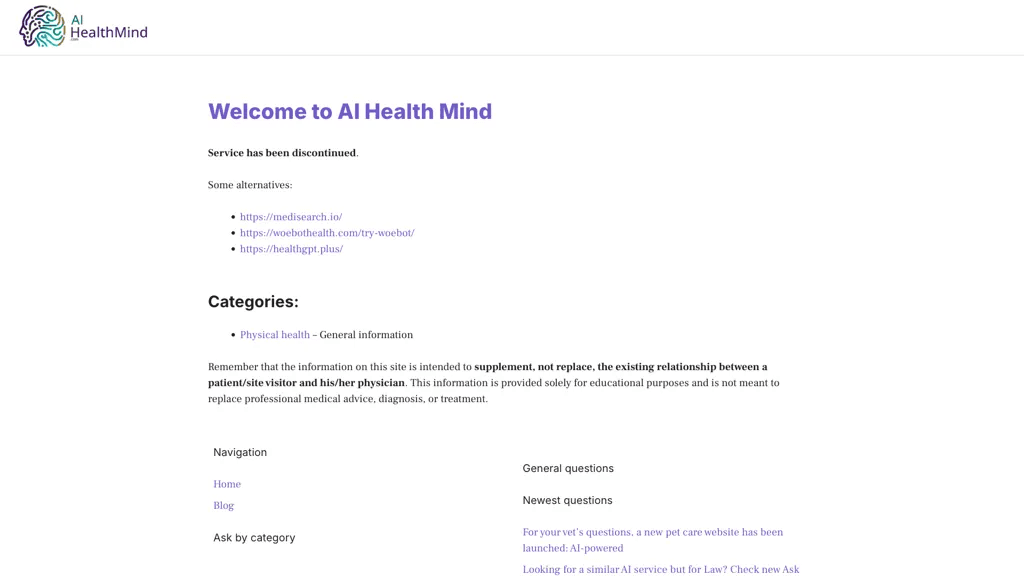 AI Health Mind 官网截图