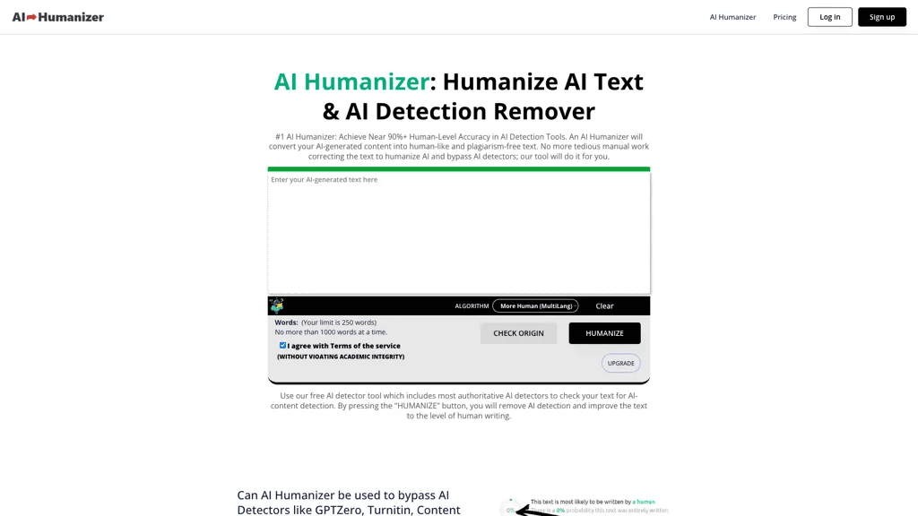 AI text humanizer 官网截图