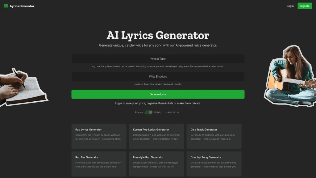 AI Lyrics Generator 官网截图