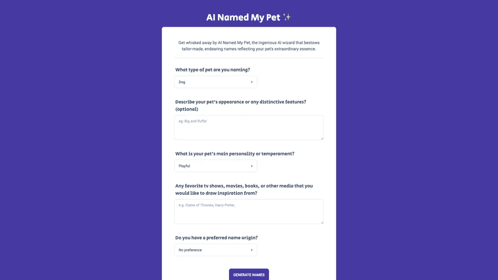 AI Named My Pet 官网截图