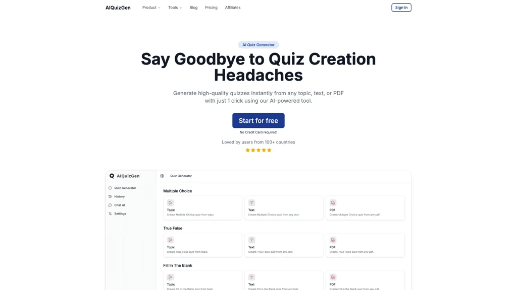 AIQuizGen 官网截图