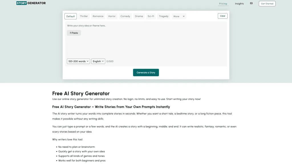 AIStoryGenerator.com 官网截图