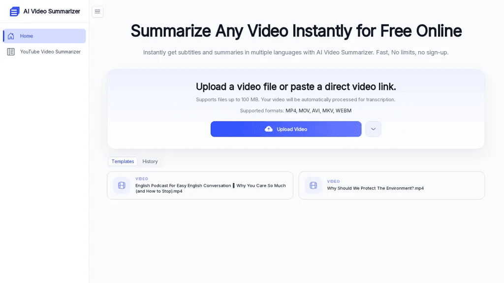AIVideoSummarizer.io 工具截图