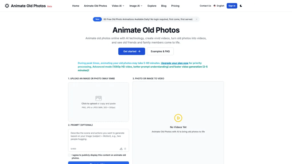 Animate old photos 官网截图