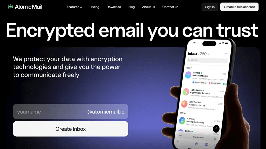 Atomic Mail 官网截图