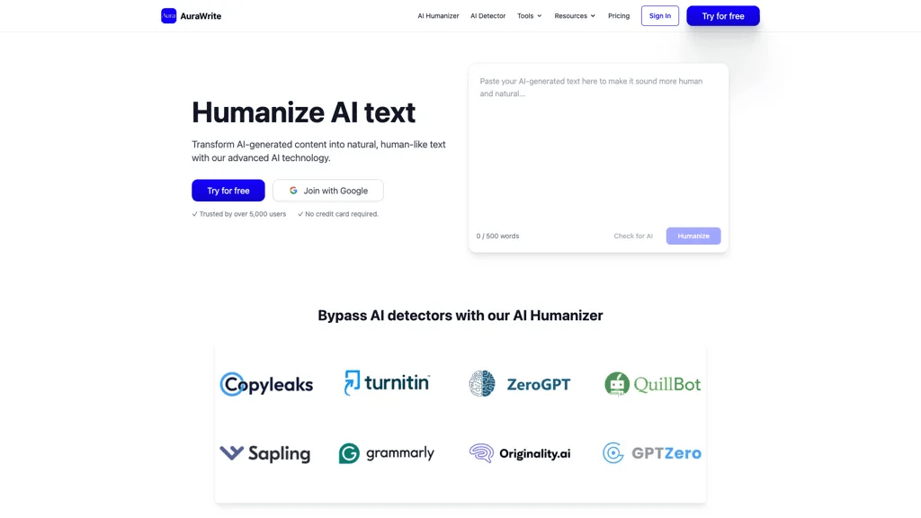 AuraWrite AI 官网截图