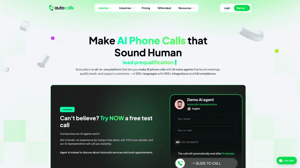 Autocalls.ai 官网截图