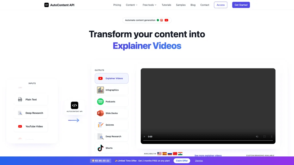 AutoContent API 官网截图