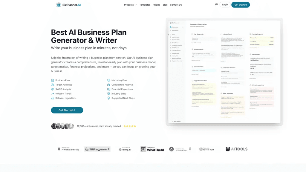 BizPlannerAI 官网截图