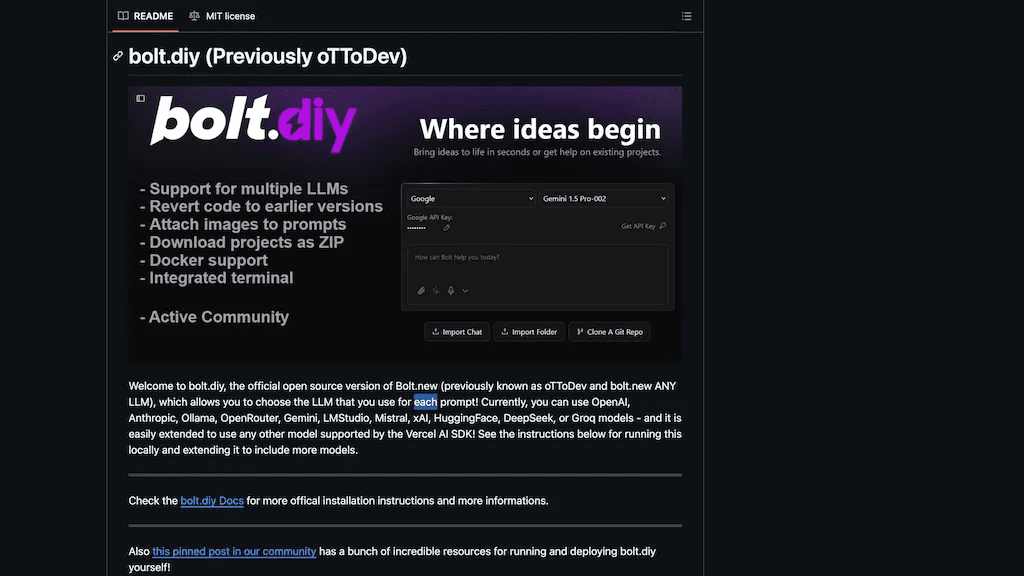 Bolt.diy 官网截图