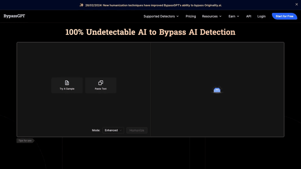 BypassGPT AI 工具截图