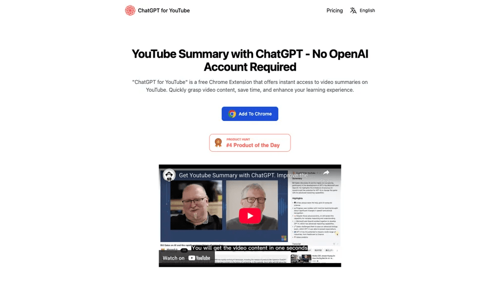 ChatGPT for YouTube 官网截图