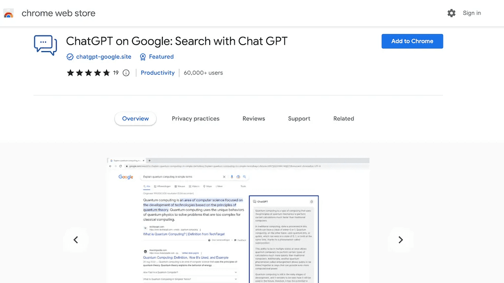 ChatGPT on Google: Search with Chat GPT 官网截图