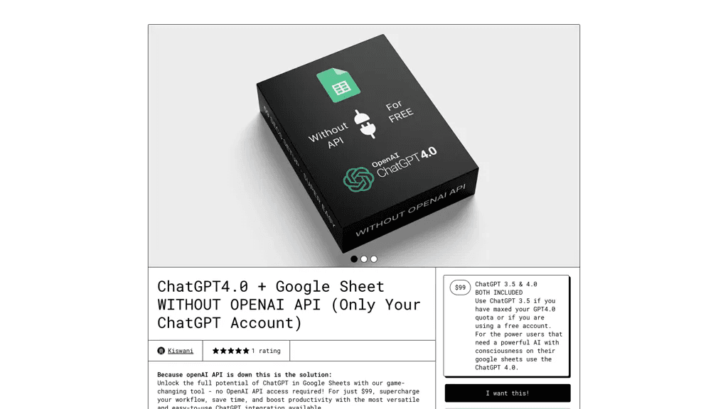 ChatGPT+ Google Sheet 官网截图