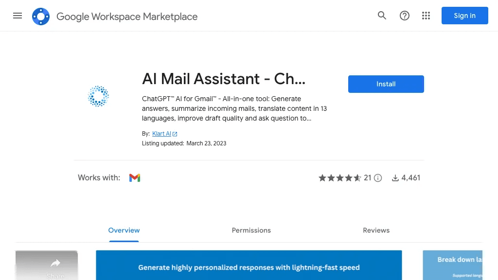 ChatGPT Mail Responder 官网截图