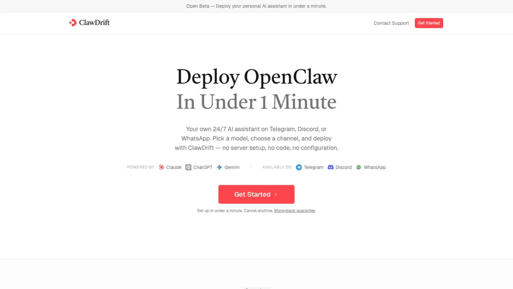 ClawDrift 官网截图