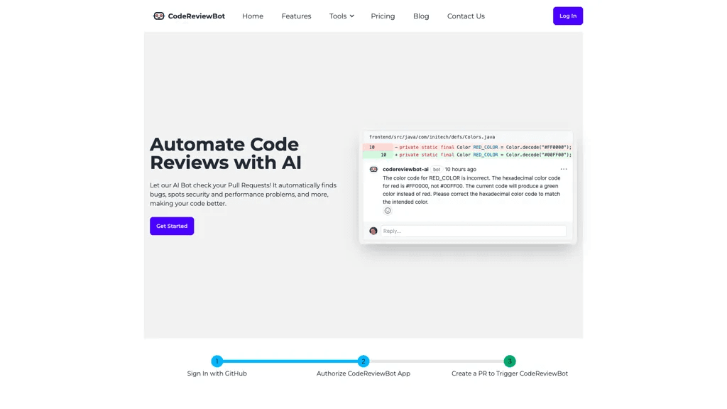 CodeReviewBot.AI 官网截图