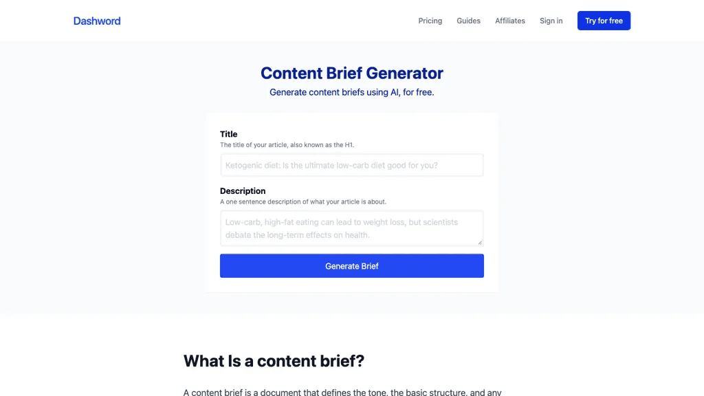 Content brief generator 工具截图