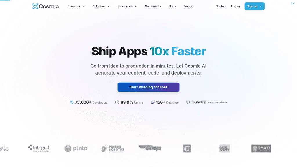CosmicJS 官网截图