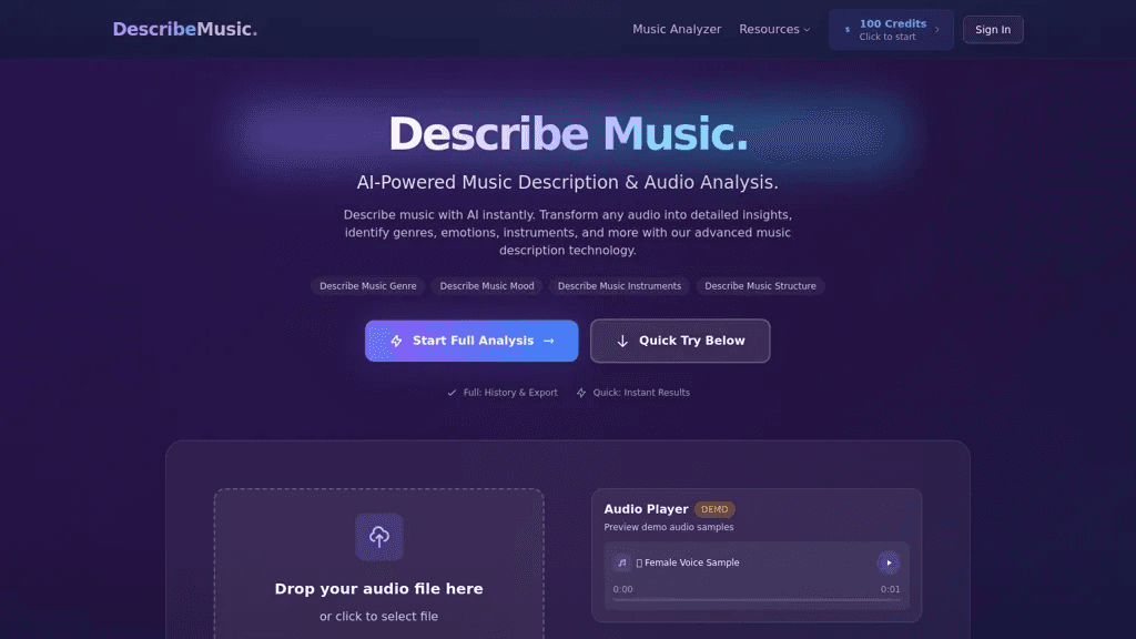 Describe Music AI 工具截图