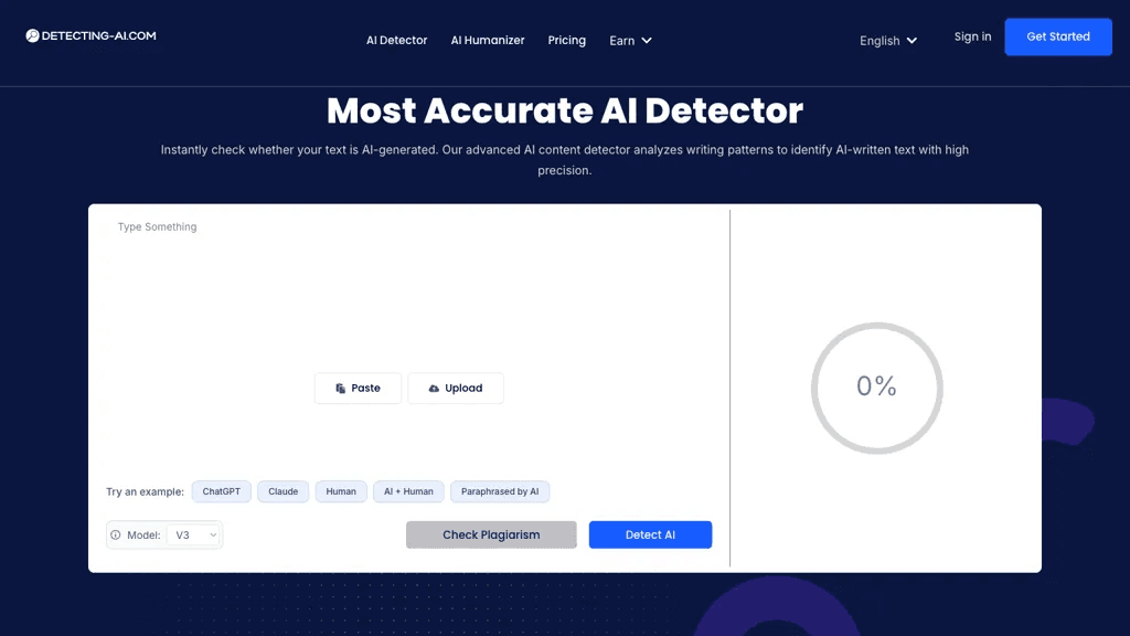 Detecting-AI.com 官网截图