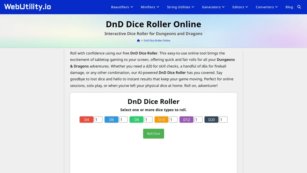 DnD Dice Roller 工具截图