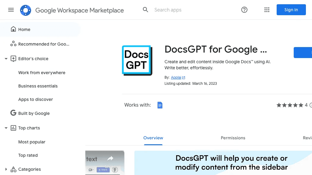 Docs GPT by Applai 官网截图