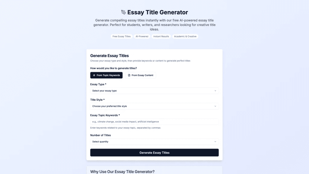 Essay Title Generator 工具截图
