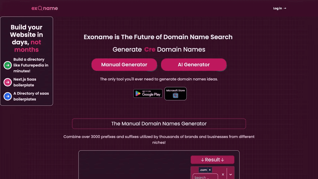 Exoname 官网截图