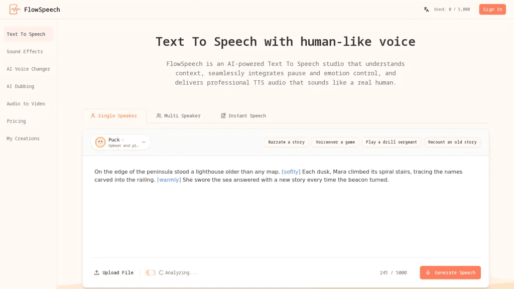 FlowSpeech 官网截图