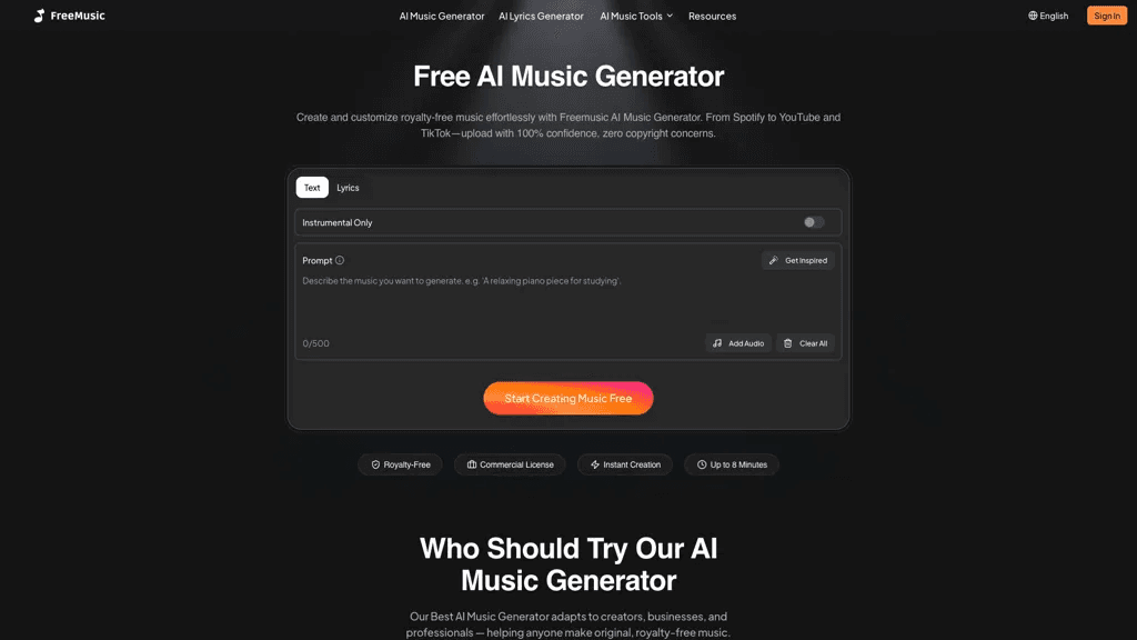 FreeMusic AI 工具截图