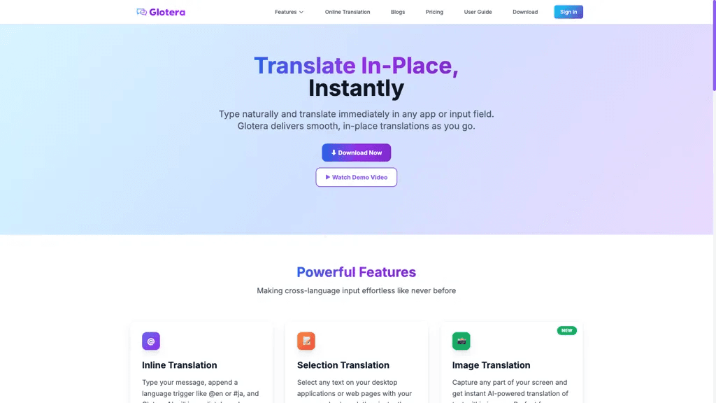 Glotera AI 官网截图