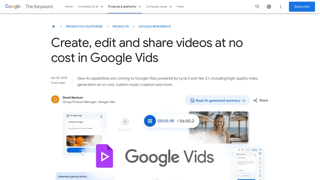 Google Vids 官网截图