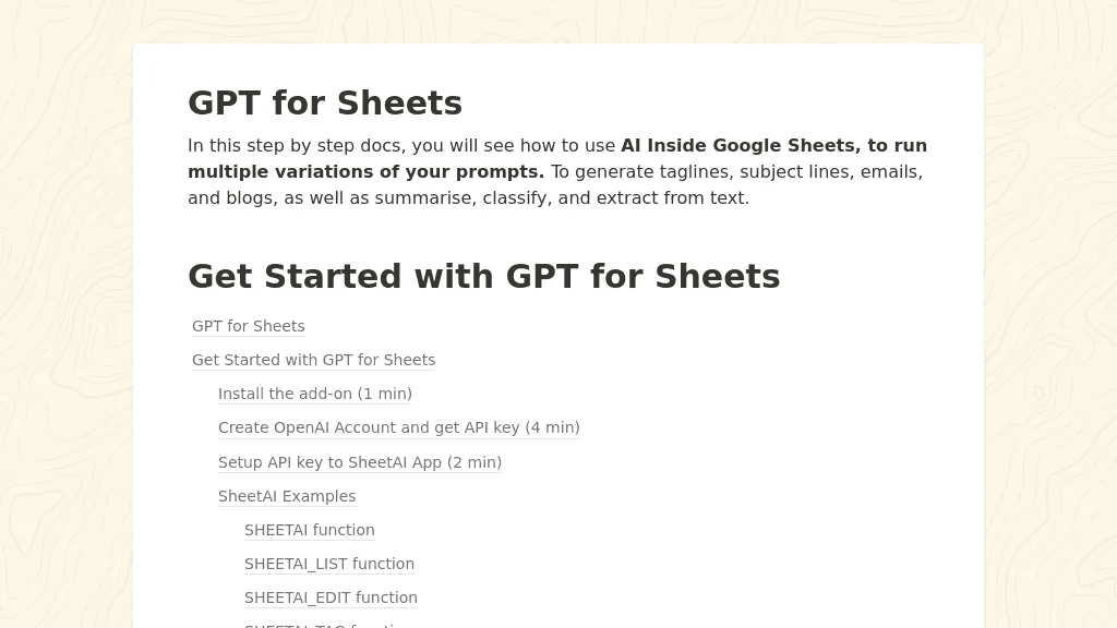 GPT For Sheets 官网截图