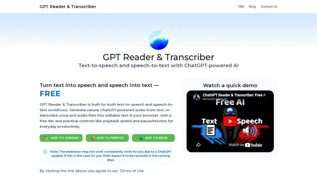 GPT Reader & Transcriber 官网截图