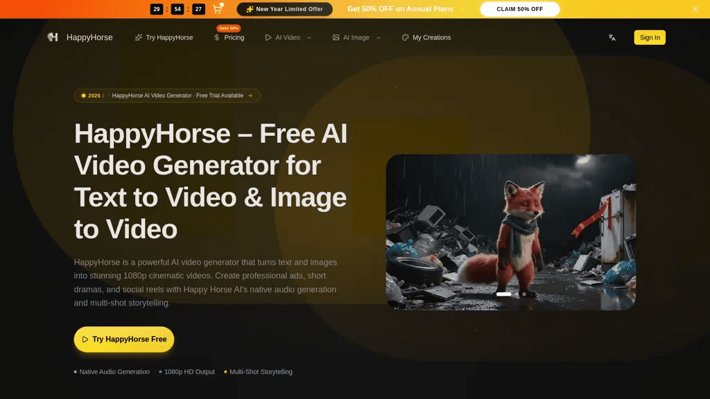 happyhorseai.video 官网截图