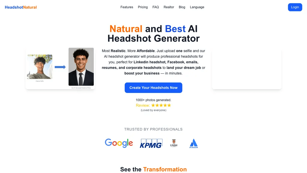 Headshot Generator 工具截图