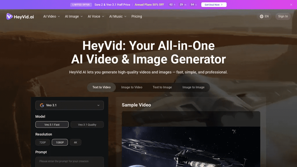 HeyVid.ai 官网截图
