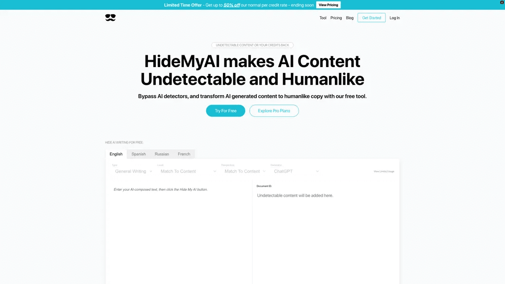 HideMyAI 官网截图