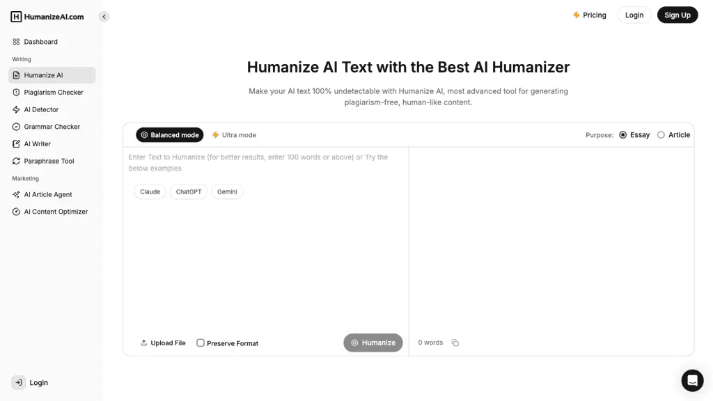 HumanizeAI.com 官网截图