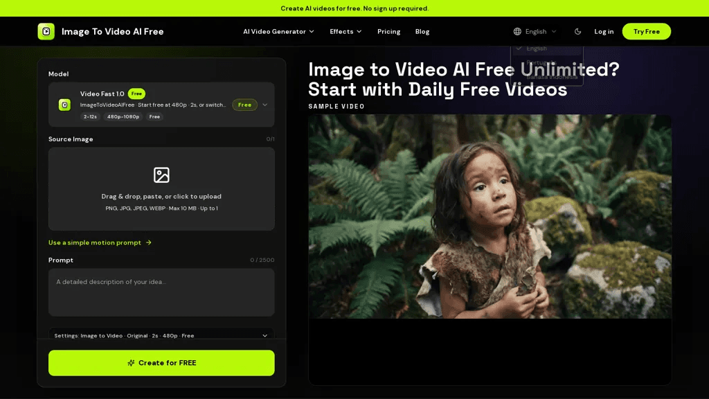 imagetovideoaifree.com 官网截图