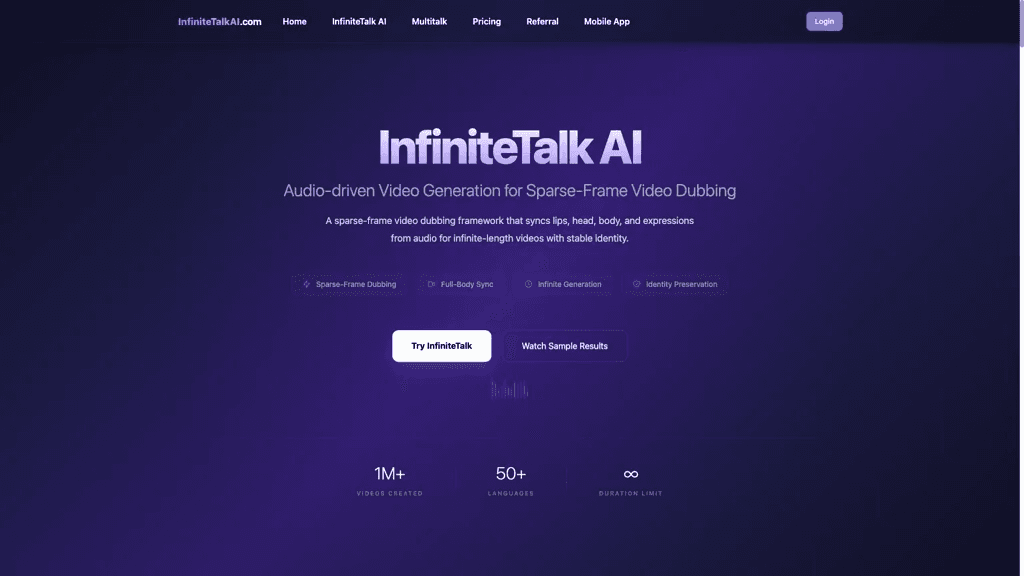 InfiniteTalk AI 工具截图
