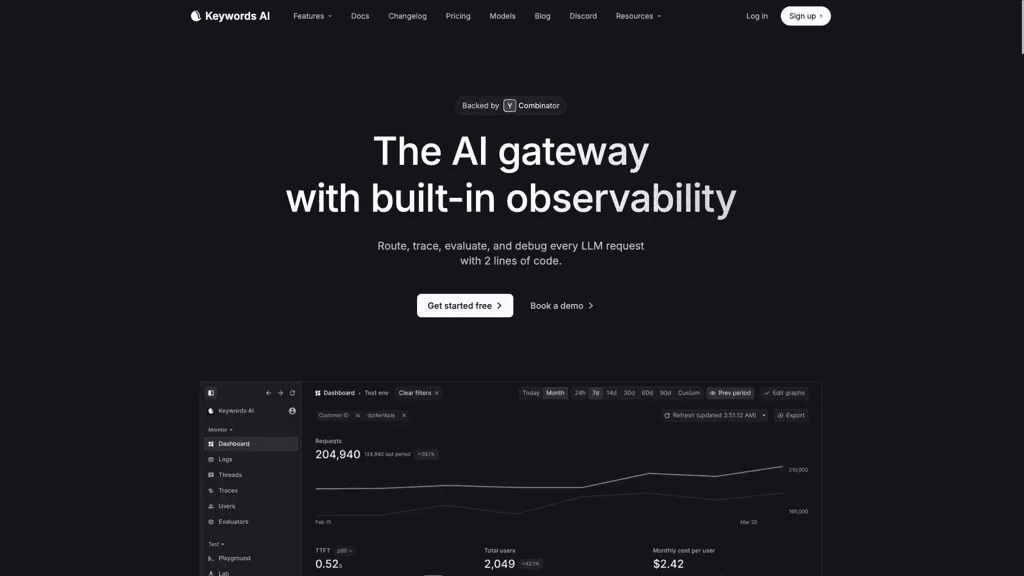 Keywords AI 官网截图