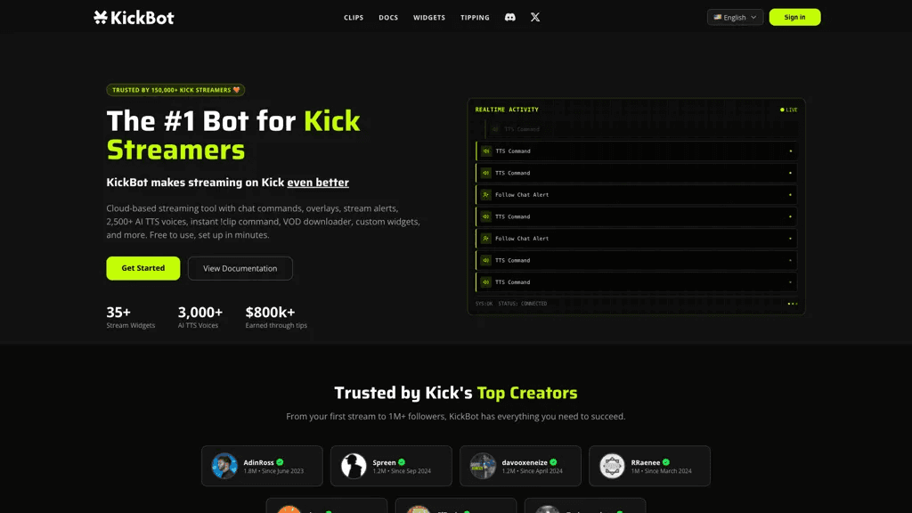 KickBot 官网截图