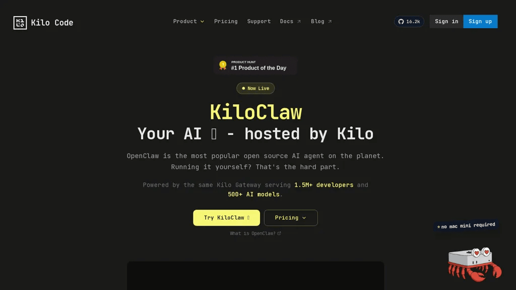 KiloClaw 官网截图