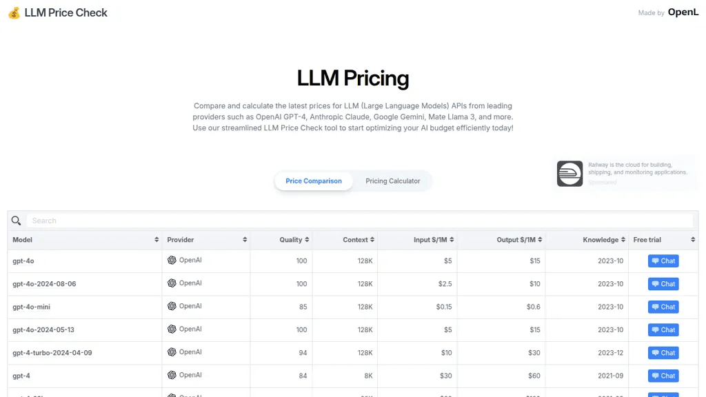 LLM Price Check 官网截图