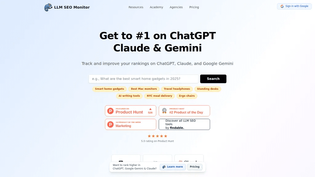 LLM SEO Monitor 官网截图